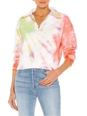 Re/Done X Hanes 70s Tie-Dye Half-Zip Polo Sweatshirt Pullover Sweater Sz XS